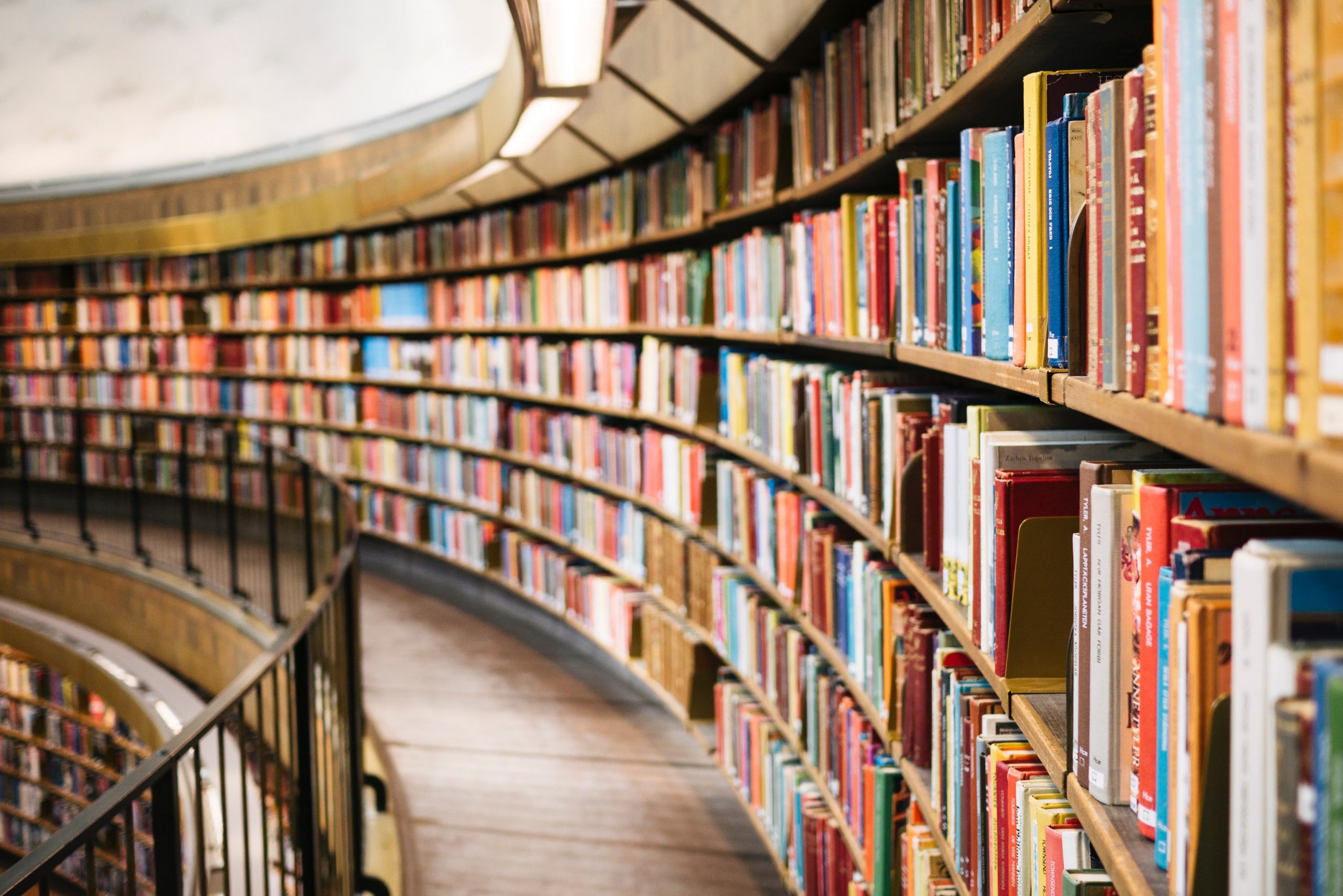 Rows of books at a university library.